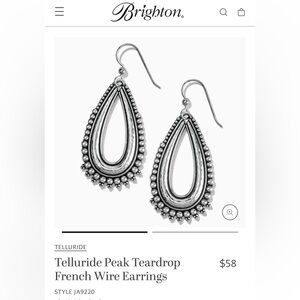 Brighton Telluride Peak Teardrop French Wire Silver Earrings